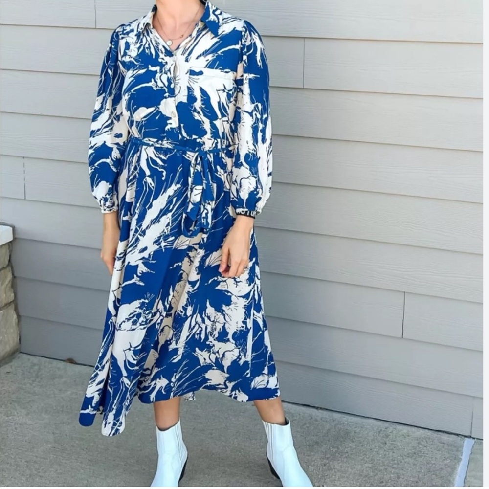 Zara Blue and Cream Midi Dress